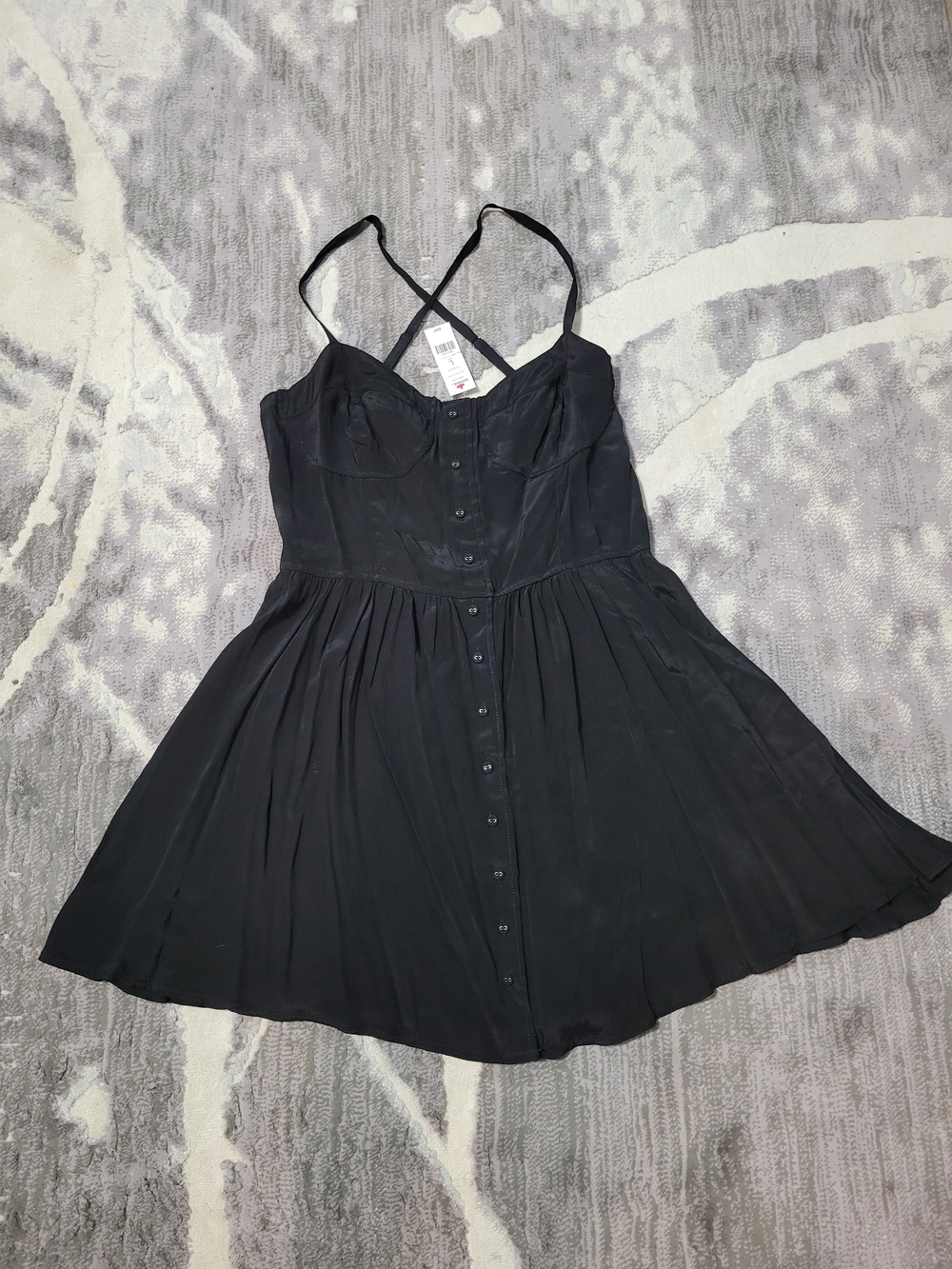 Brand New Garage Black Button-Front Mini Dress with Crisscross Straps Size L - Picture 2 of 5